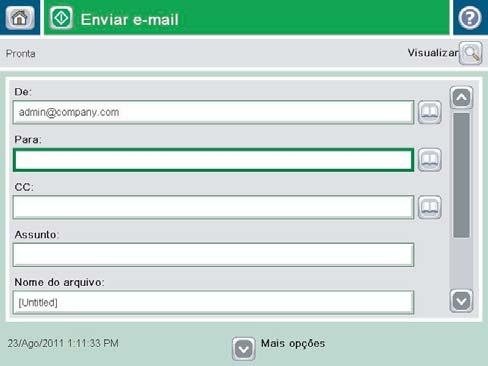 Enviar um documento digitalizado para um ou mais endereços de e- mail Enviar e-mail inserindo endereços de e-mail manualmente Enviar e-mail usando o catálogo de endereços Enviar e-mail inserindo