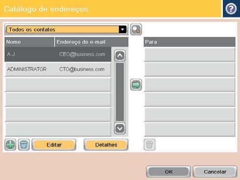 5. Selecione um nome na lista de contatos e toque no botão de seta para a direita para adicioná-lo à lista de destinatários. Repita esta etapa para cada destinatário e, em seguida, toque no botão OK.