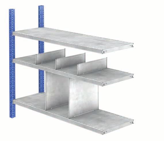 Componentes Divisórias de prateleira ranhurada Separações verticais que permitem criar compartimentos nos níveis criados com prateleiras HM.