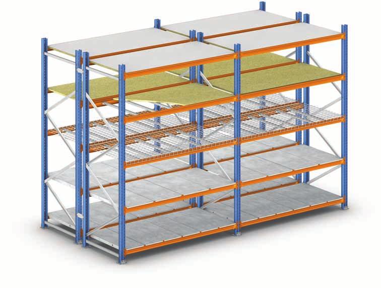 Componentes Os sistemas de construção mais utilizados são os que necessitam de vigas e prateleiras para formar um nível e os construídos por prateleiras e suportes.