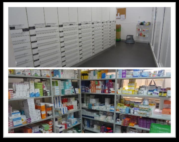 Back office: apresenta 2 áreas distintas, a área de armazenamento mais próxima dos balcões de atendimento onde se podem encontrar os Medicamentos Sujeitos a Receita Médica (MSRM) armazenados em