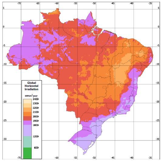 Solar (PV) energy in Brazil Solar radiation map Only 35 MW installed - most as isolated systems (not grid connected) Definition of regulatory aspects for PV implementation in Brazil by Brazilian