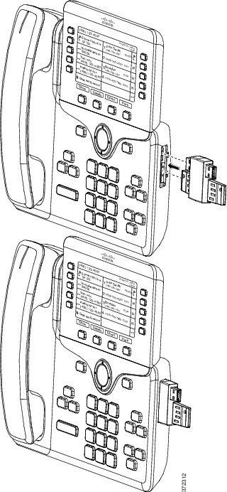 Etapa 7 Conecte a outra extremidade do conector da coluna ao módulo de expansão de teclas, conforme mostrado