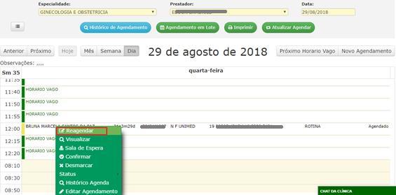 Reagendando : No menu Agenda,