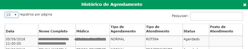 Histórico da agenda : No menu Agenda, selecione com o botão direto do mouse a opção Histórico Agenda Vai abrir a tela com