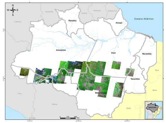 Figura 18. Cenas Landsat utilizadas na validação dos polígonos de desmatamento detectado pelo SAD em abril de 2010.