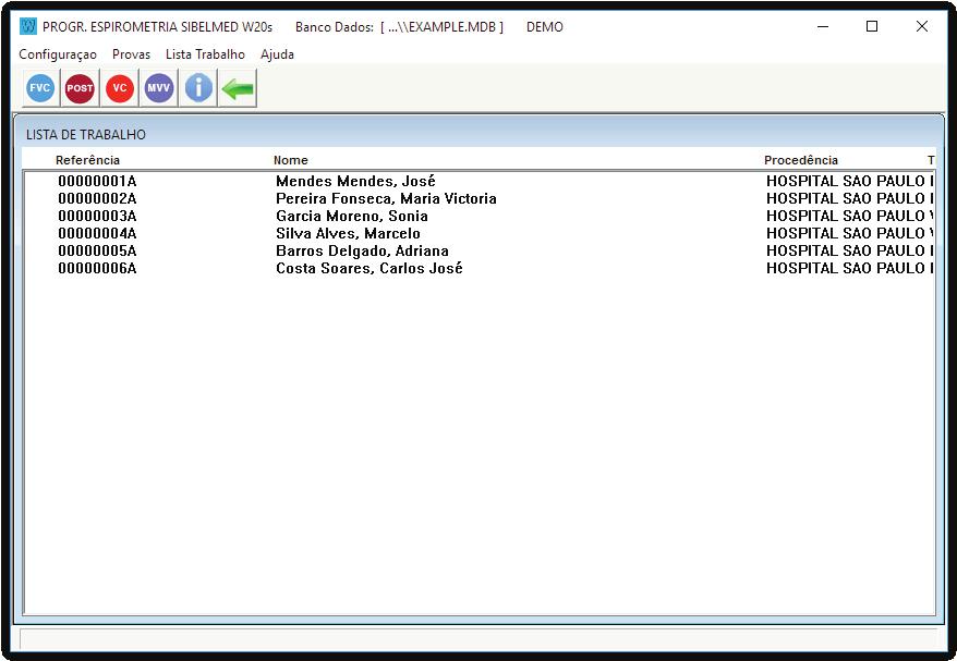 Manual do Software SIBELMED W20s 55 Clique no ícone «Lista de trabalho» da barra de ferramentas para mostrar a janela da lista de trabalho: Esta lista exibe os dados dos pacientes programados para a