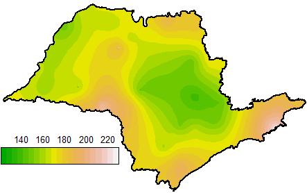 Mapas de precipitação diária máxima anual (mm) para os tempos de retorno de 2 e 100 anos.