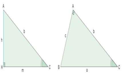 Agora, vejamos sessas relações: 1ª Relação: considerando os triângulos HBA e ABC a seguir.