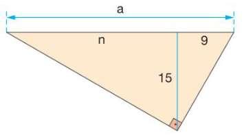 Determine as medidas a e n indicadas no triângulo retângulo abaixo.