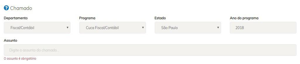 O usuário especificará o assunto abordado no Chamado iniciado, entretanto cada Assunto corresponderá a um Chamado único, referenciado ao