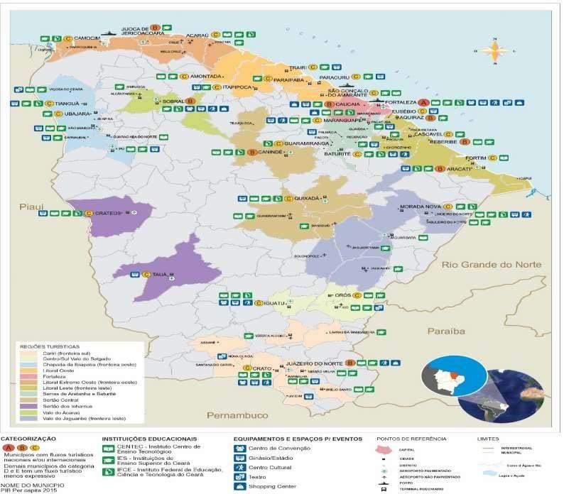 41 Mapa 07 Regiões Turísticas do Ceará foco Instituições Educacionais, Equipamentos e Espaços para Eventos. Fontes: Mtur-http://www.turismo.gov.br/FAC.CENTEC http://www.centec.org.br/index.