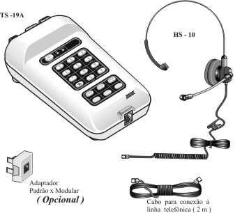 Acessórios A embalagem do seu TZ -20 contém os seguintes itens: - Base de discagem ( TS - 19); - Fone de cabeça ( HS - 10 );