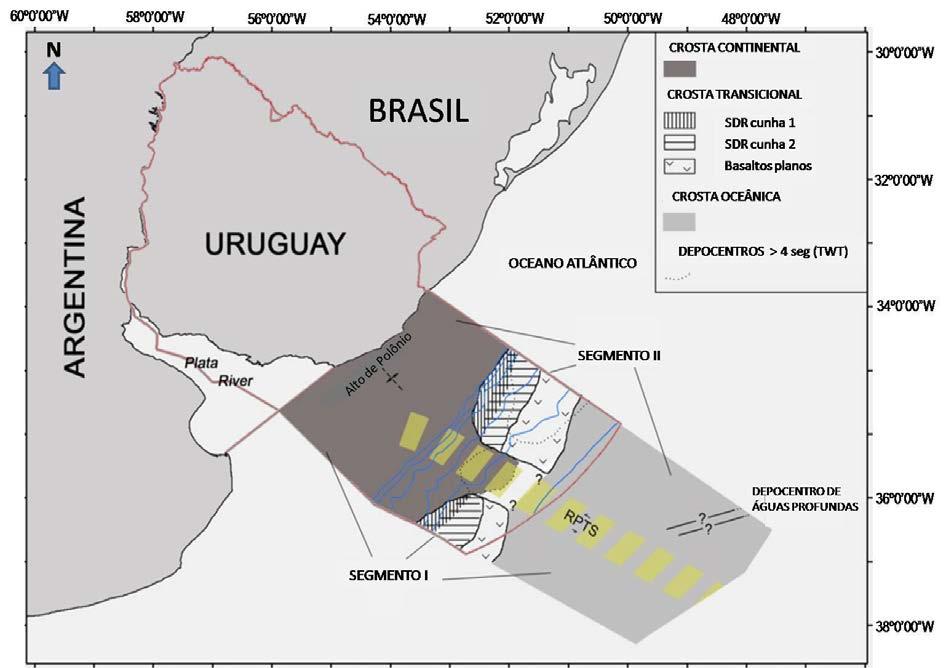 29 feição estrutural que permite separar a Bacia de Pelotas da Bacia Punta del Este em águas profundas, o denominado Sistema de Transferência do Rio de la Plata de direção Noroeste-Sudeste (Figura