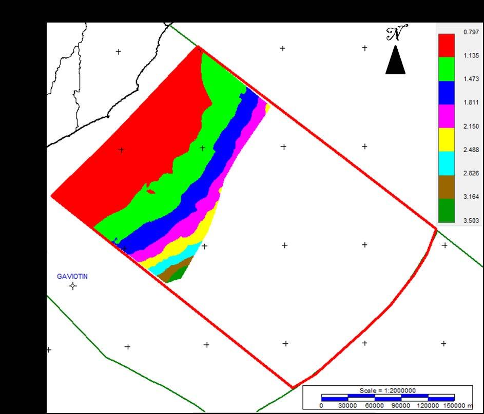 70 Figura 43: Mapa de contorno estrutural do topo da megassequência Pré-rifte (segundos).