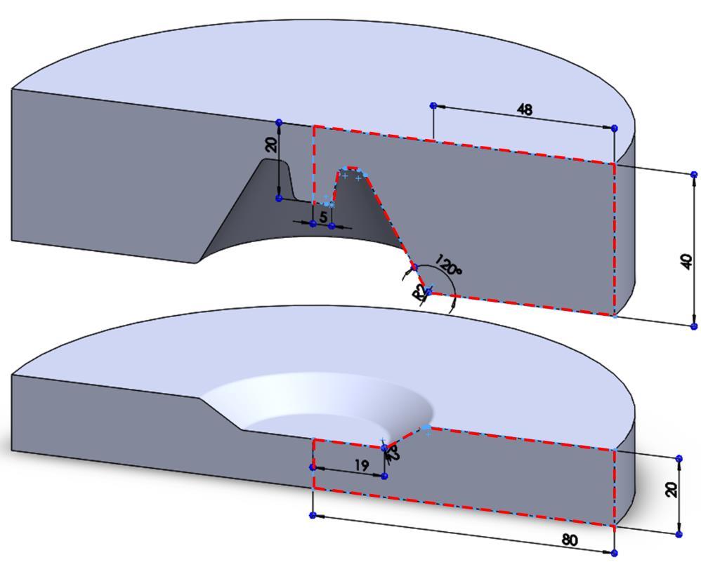 Figura 3: Matriz de forjamento utilizada nas simulações Figura 4: Geometria do tarugo Devido a simetria axial natural do processo