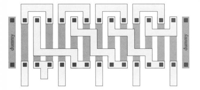 Exemplos de leiautes Resistores de polisilício Rede resistiva tipo R-2R (R-2R resistor string) MSB