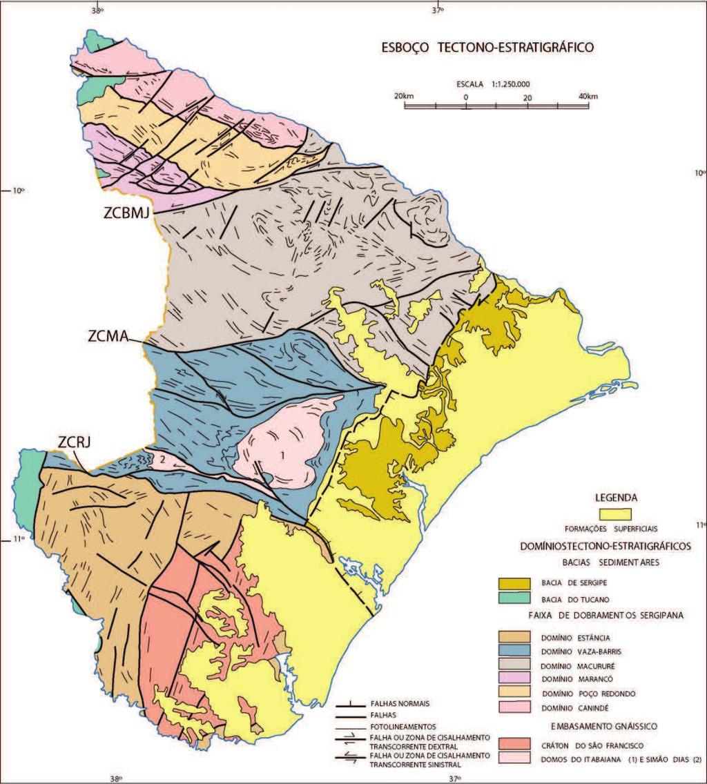 Figura 2. Esboço tectono-estratigráfico do Estado de Sergipe, após Santos et al. (2001).