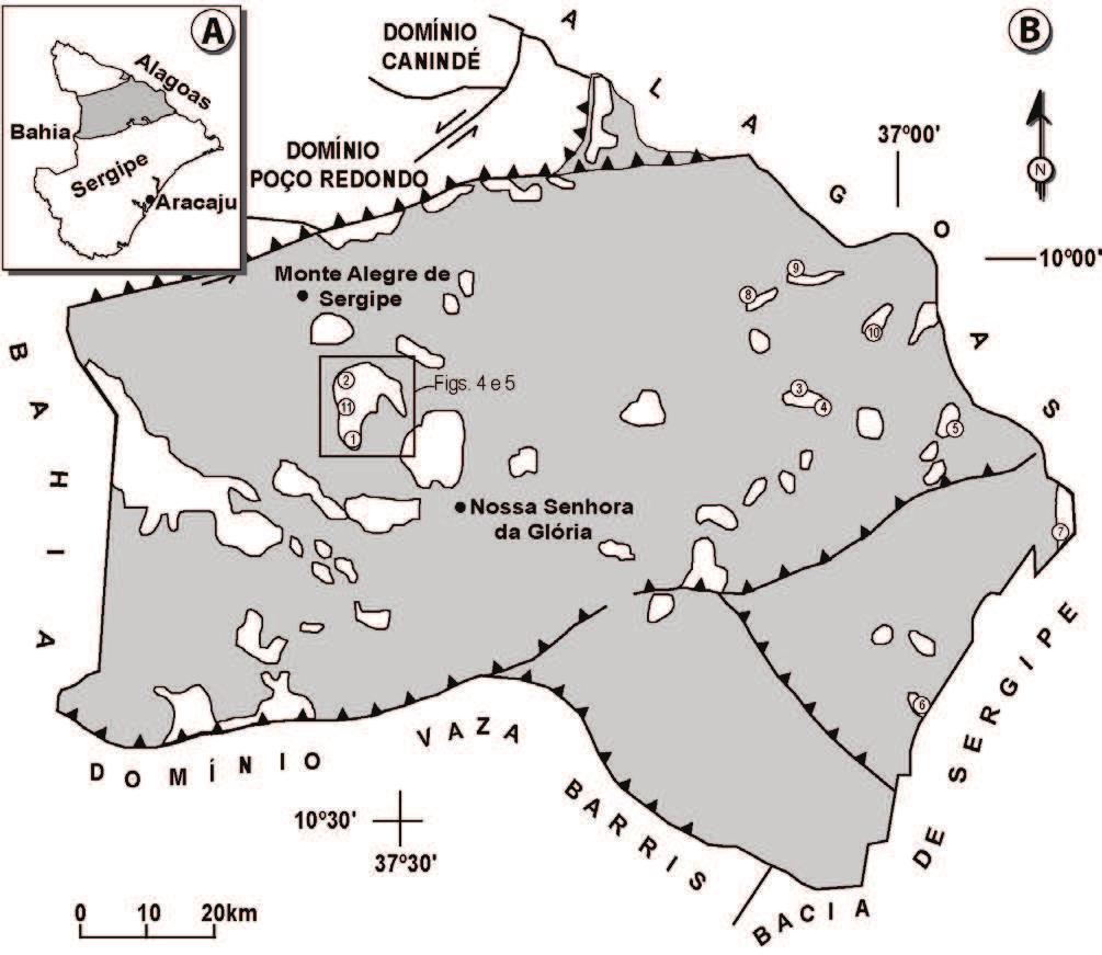 Figura 3. Contorno geográfico do Estado de Sergipe, com a demarcação do Domínio Macururé em área cinza [A].
