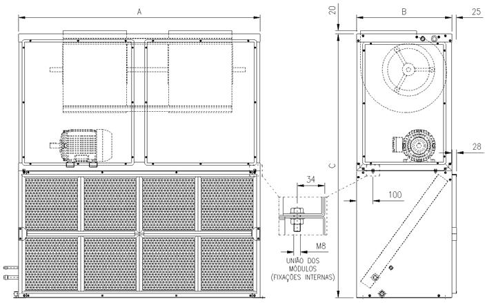 Dados Dimensionais Montagem dos Módulos Fig. 25 - Montagem dos Módulos Ventilador e Serpentina CXPA 050 a 500 - Vertical.