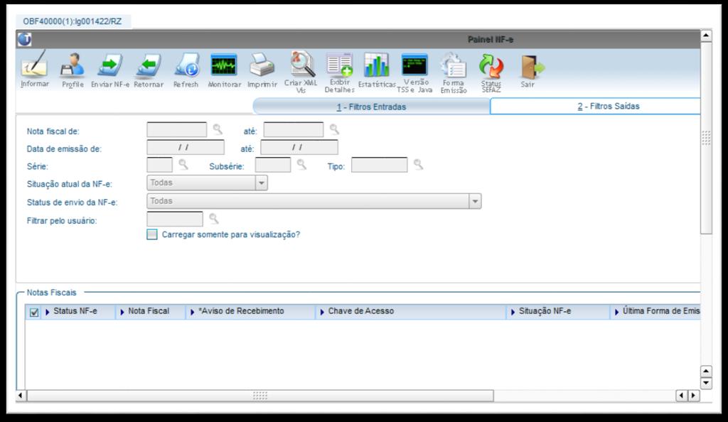 3.1. Opções do menu Informar: Permite informar os parâmetros tanto para notas fiscais de entrada quanto para saídas.