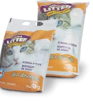 SMART LITTER AREIA higiênica para gatos 100% natural APRESENTAÇÃO: Embalagem plástica de 4kg e 7kg.