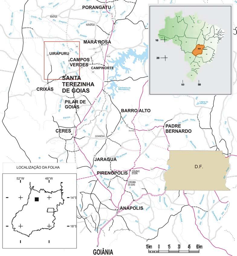 Figura 1.1 - Localização da Folha Santa Terezinha de Goiás Dentro da Folha, estão cidades (Figura 1.2) de Santa Terezinha de Goiás, Campos Verdes, Reisópolis e Vila Sertaneja.
