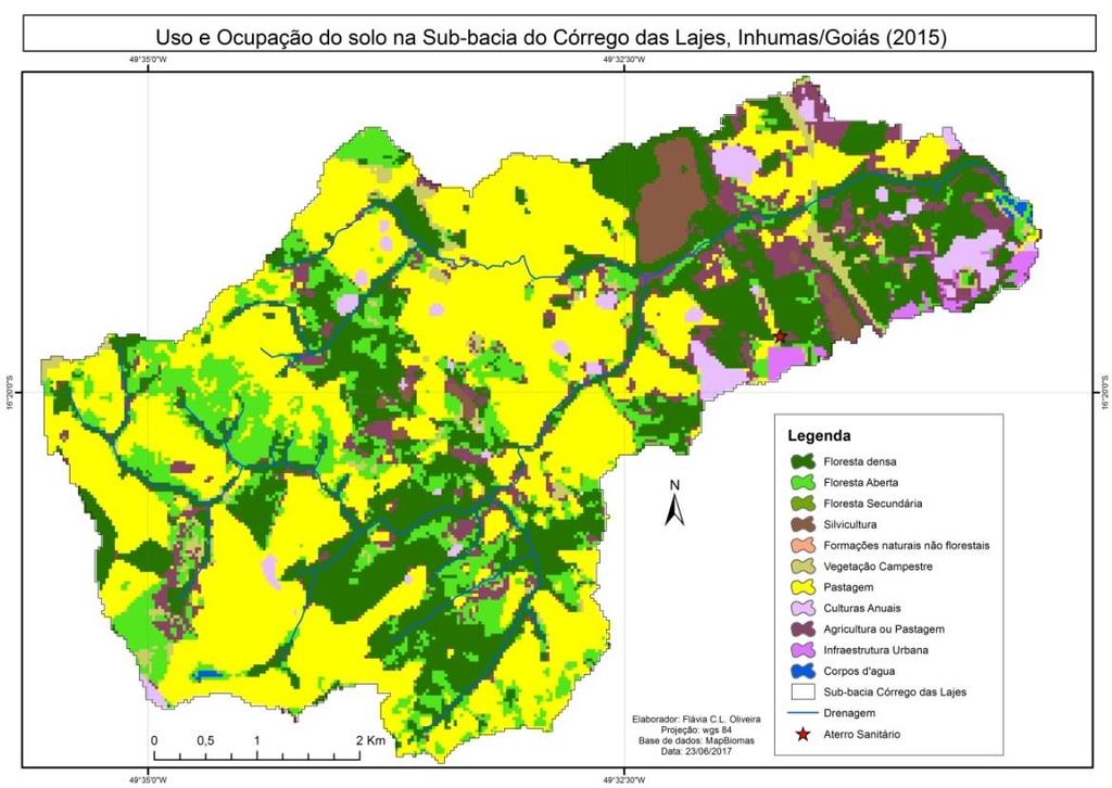 Fig. 6 Carta de Uso e Ocupação do Solo Sub-bacia Córrego das Lajes de Inhumas, Goiás(2015) 3- CONSIDERAÇÕES FINAIS A utilização das tecnologias de sensoriamento remoto foram de extrema importância