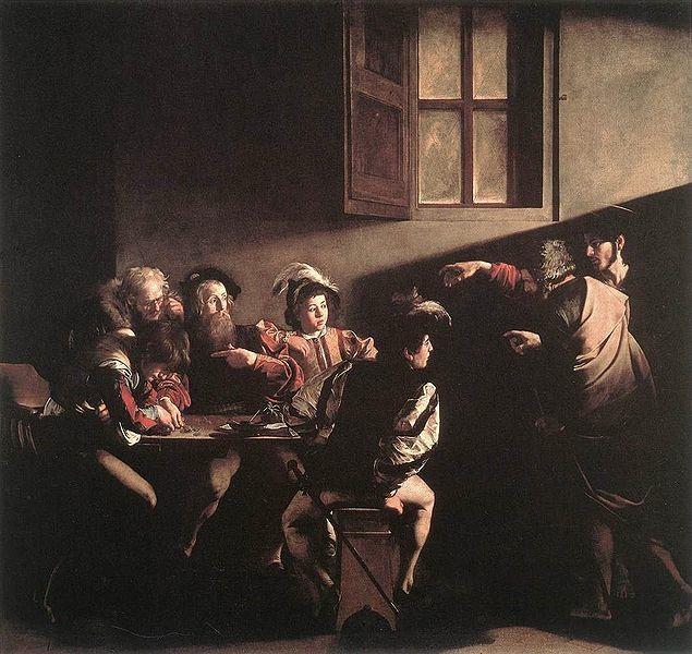 A vocação de São Mateus, Caravaggio A luz é rasante e focalizada e chama a atenção do espectador para certas zonas do quadro, orientando a