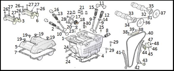 MOTOR (CABECOTE, VALVULAS E COMANDO) 1 10101-U40-000 CABECOTE COMPLETO 755,00 2 10189-U40-000 RETENTOR GUIA DE VALVULAS 5,50 3 10111-U40-000 MANCAL DIANTEIRO DO CABECOTE (A) 245,00 4 11711-I40-000