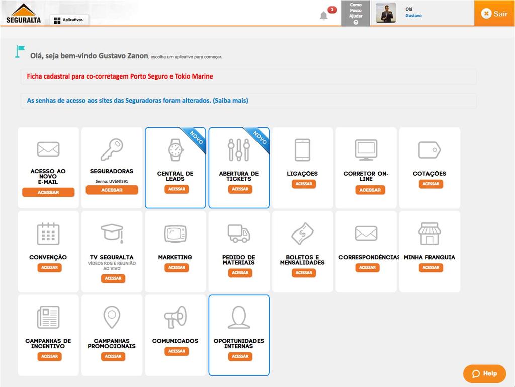 Acesso ao Sistema Para acessar a Central de Leads, acesse a Intranet (seguralta.com.br/intranet), efetue o login com suas credenciais de acesso e clique em Central de Leads.