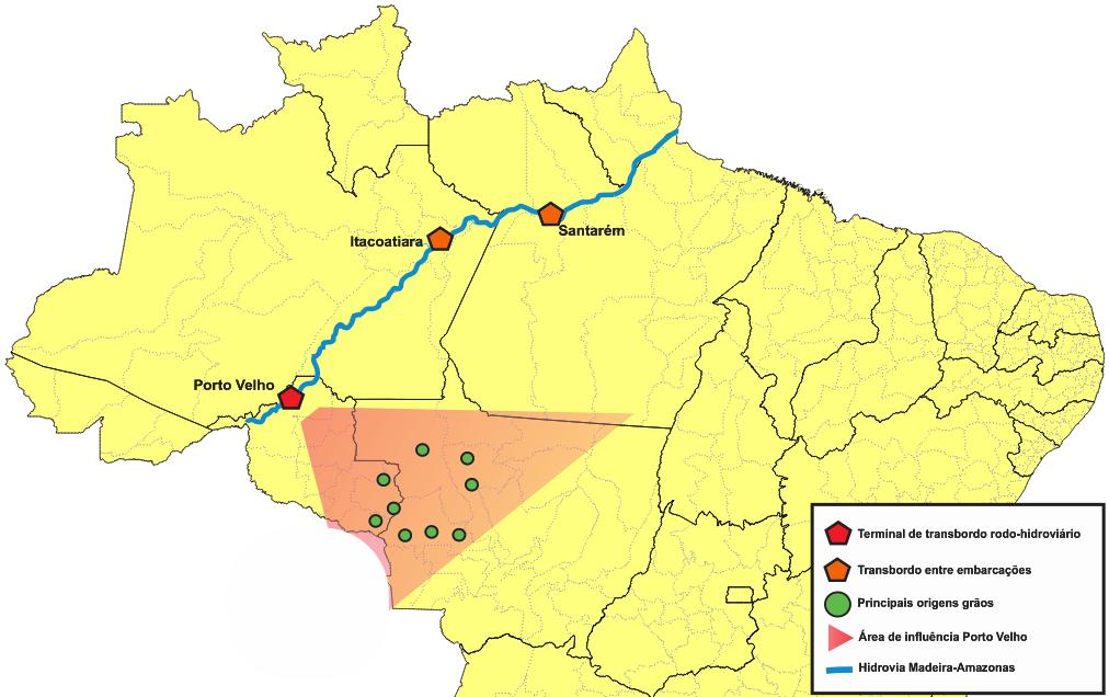 Figura 8: Mapa de Influência do porto de Porto Velho Fonte: Elaborado através do banco de dados do grupo Esalq Log 6.