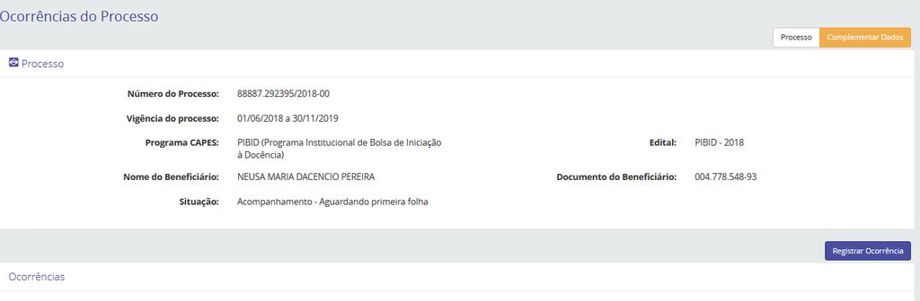 para o beneficiário, registrar uma nova ocorrência