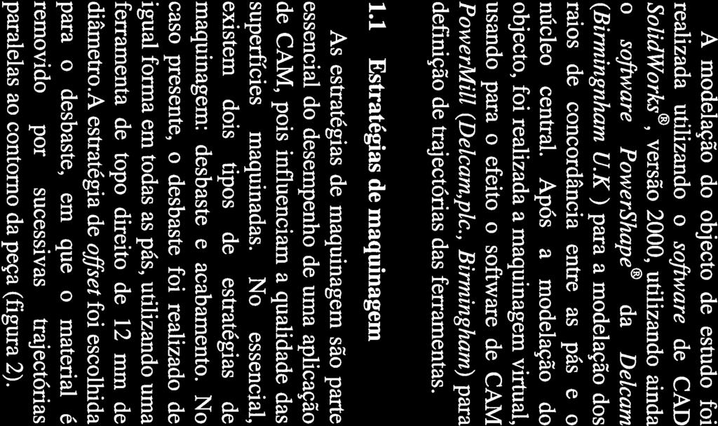 A modelação do objecto de estudo foi realizada utilizando o software de CAD SolidWorks, versão 2000, utilizando ainda o software PowerShape da Detcam (Birmingnham U.