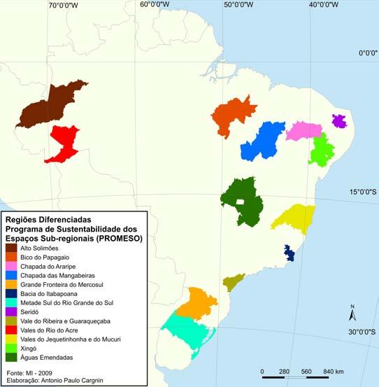 Política Nacional de Desenvolvimento Regional e Repercussões no Rio Grande do Sul 23 Figura 1 Regiões Diferenciadas - Programa de Promoção da Sustentabilidade de Espaços Sub-Regionais (PROMESO) (RN),