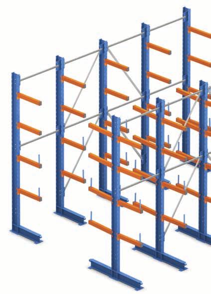 Estantes cantilever Cantilever ligeira Construída com perfis metálicos, está especialmente concebida para carga manual.