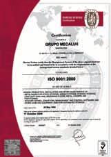 Princípios de qualidade ISO 9001 A Mecalux obteve o certificado de gestão de qualidade ISO 9001, que se aplica ao desenho, produção, instalação e serviço pós-vendas de estantes metálicas.