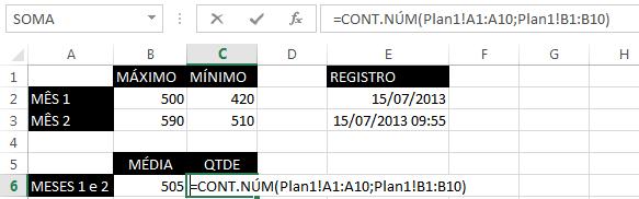 Excel - Módulo I 4.5.6. CONT.NÚM A diferença entre a função CONT.NÚM e a CONT.VALORES, que acabamos de ver, é que a CONT.NÚM só considera células que possuam apenas valores numéricos.