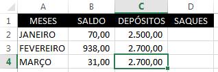 Depósito que tenham uma data correspondente na coluna A, ou