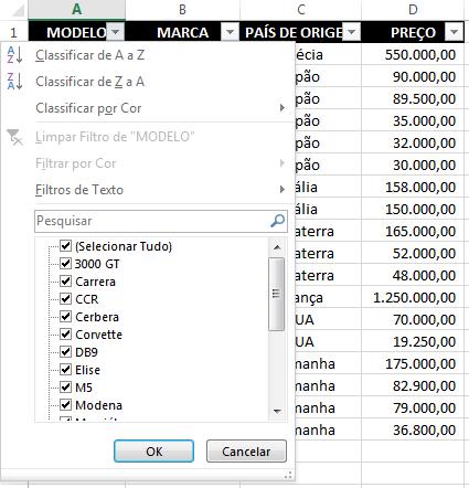 Classificação e filtragem de dados 6 Na primeira linha de cada coluna, serão exibidas setas drop-down, como destaca a figura a seguir: Ao clicar em uma seta drop-down, será exibida uma janela de