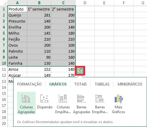Excel - Módulo I Ao selecionar os dados da tabela, clique na ferramenta de Análise Rápida.