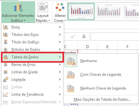 Excel - Módulo I 7.5.1.7. Exibindo uma tabela de dados do gráfico Para facilitar a compreensão e legibilidade de um gráfico, você pode acrescentar uma tabela de dados a ele.