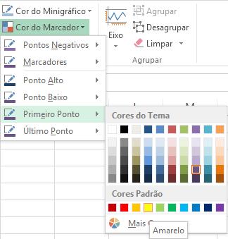 Excel - Módulo I 4. Expanda o menu Cor do Marcador, aponte o mouse para Primeiro Ponto e clique em Amarelo. 7.8.2.