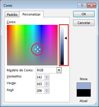 Mudando a aparência de planilhas 1 Arraste a cruz no quadro de cores.