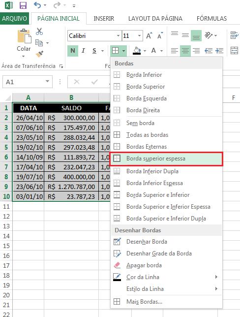 Excel - Módulo I 4. Ative o menu Bordas; 5.