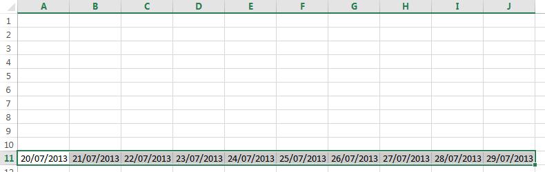 Excel - Módulo I O resultado é o seguinte: Como a célula original estava no formato de data, o Excel já deduz que deve acrescentar um dia a cada célula.