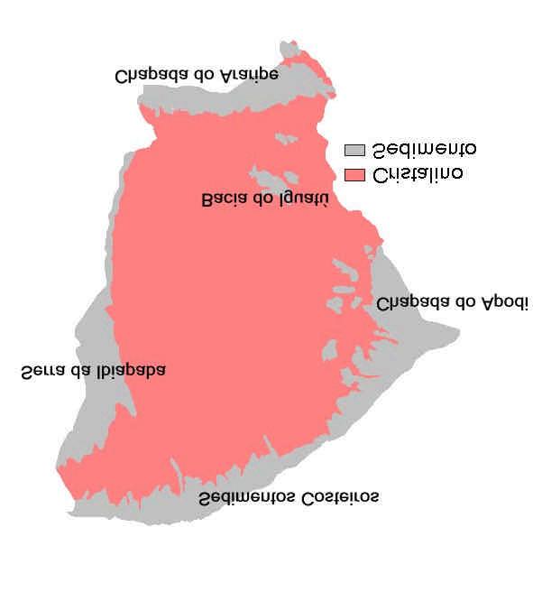 Figura 02 Áreas de sedimento e cristalino no Estado do Ceará DIVISÃO POLÍTICA DO ESTADO O Estado do Ceará atualmente conta com 184 municípios incluindo a sua capital Fortaleza, sendo que Ararendá,