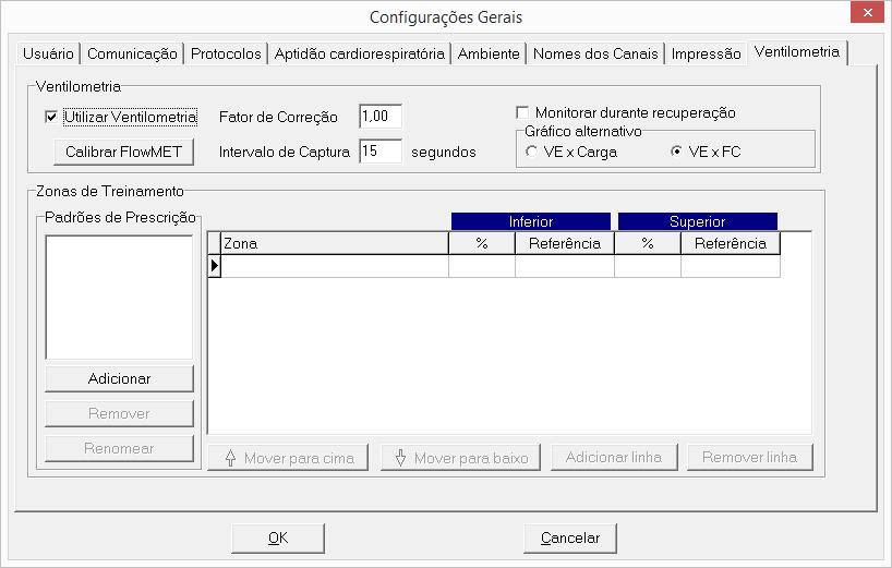 Clicar nos campos referentes à FATOR DE CORREÇÃO e INTERVALO DE CAPTURA e inserir os dados desejados. ATENÇÃO!