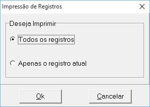 Imprimir os registros. Ao clicar neste ícone, a caixa de confirmação, abaixo, irá abrir.