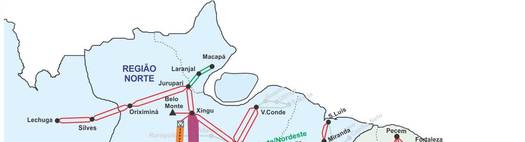 Obras associadas que ampliam os Limites de Escoamento do N/NE para o SE/CO Até Maio /2017 Expansão da Interligação NNE e conclusão do sistema em 500 kv associado à UHE Belo Monte LT 500 kv P.